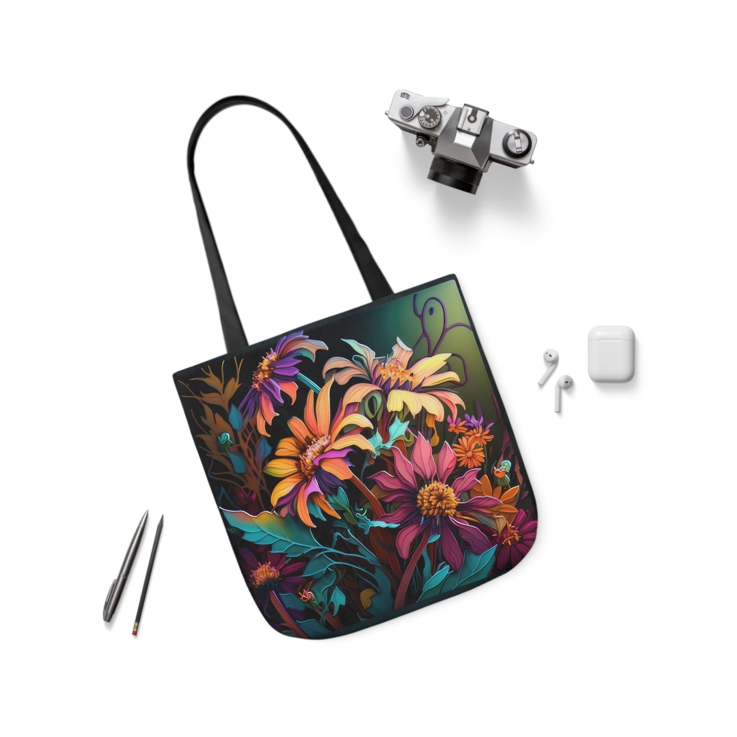 Bold And Beautiful Flowers Style Three Polyester Canvas Tote Bag (AOP)