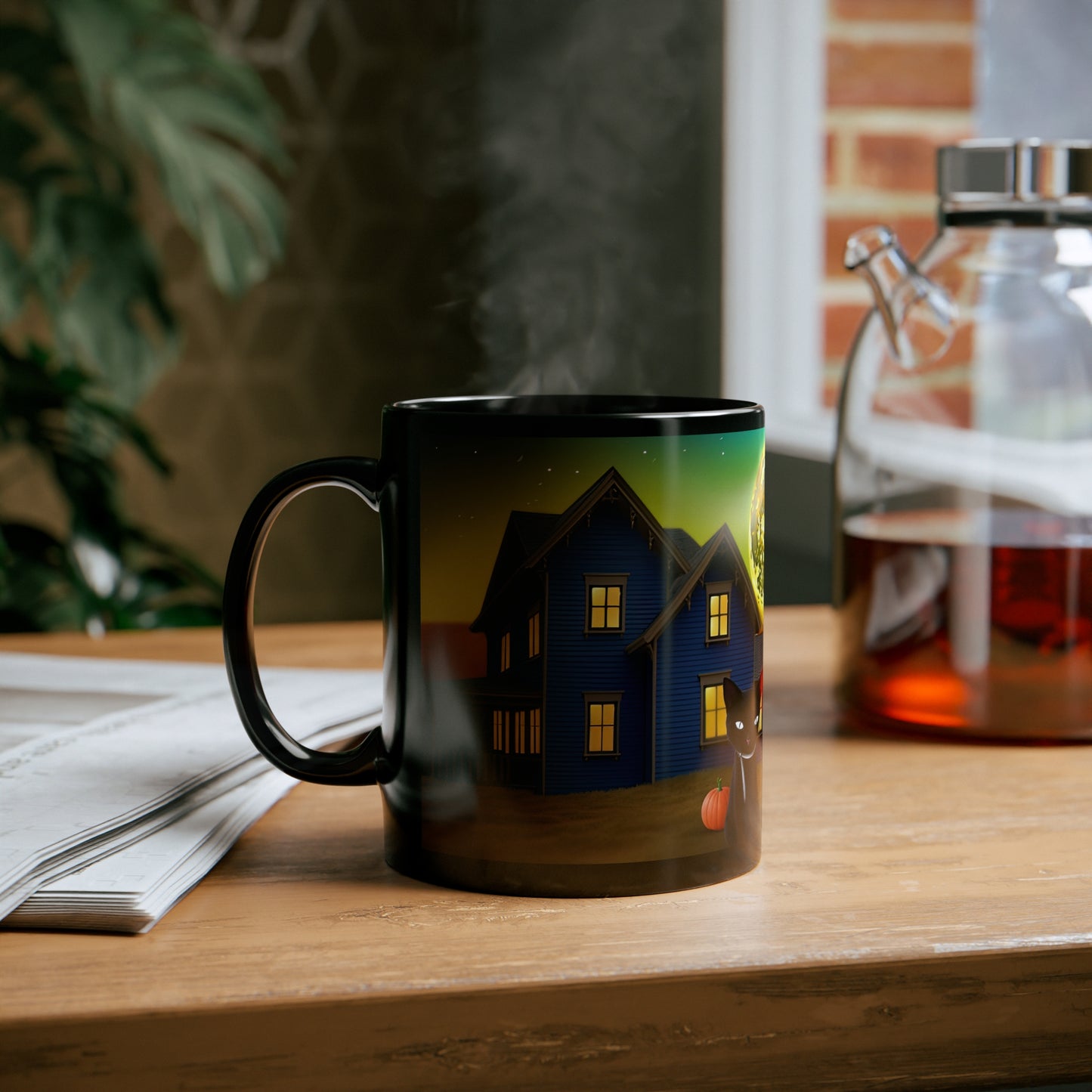 Ready For Fall Amazing Moon And Cat 11oz Black Mug