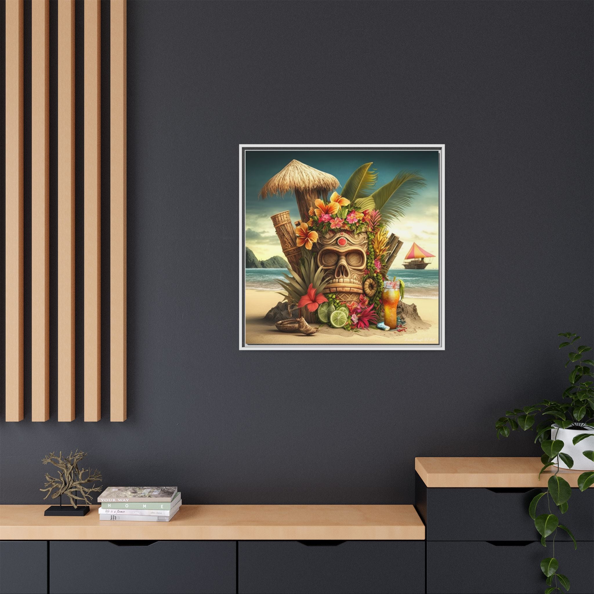 Tiki Dreams by the Shore, Art Print — Colorful Modern Wall Canvas