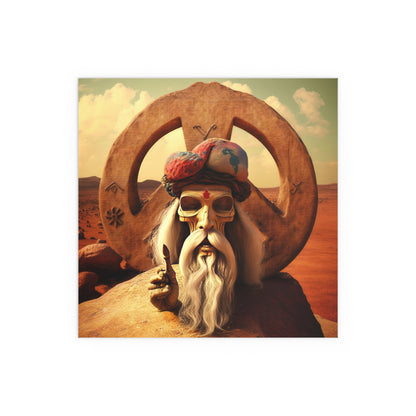 Wise Man In Dessert With Beard And Peace Sign Indoor and Outdoor Silk Posters
