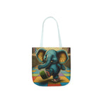 Elephant Kicking Leg On Colored Square Floor Polyester Canvas Tote Bag (AOP)
