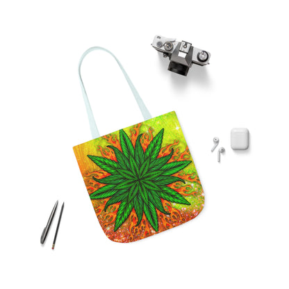 Beautifully Designed Orange, Yellow And Green Marijuana Leave Polyester Canvas Tote Bag (AOP)