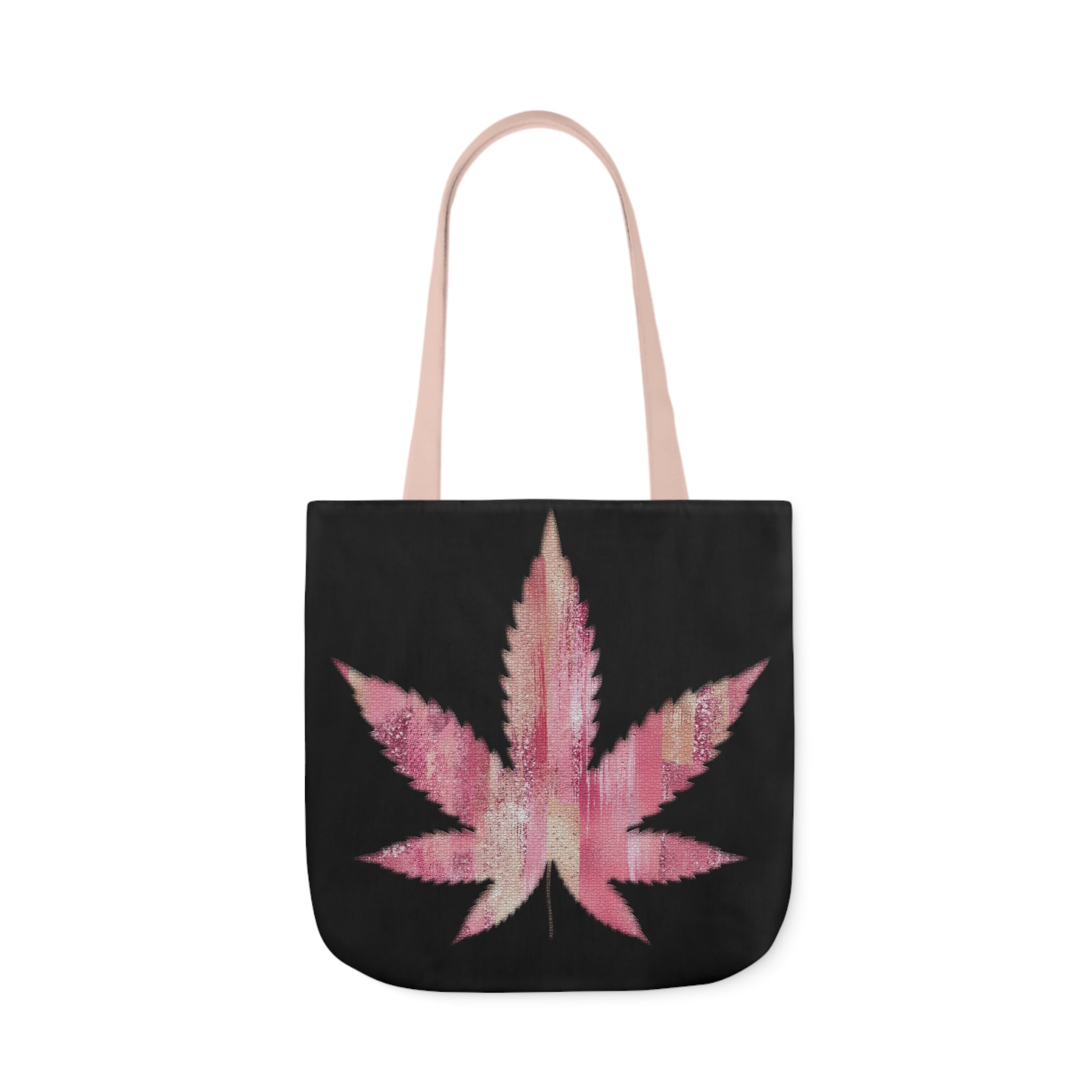 Sassy Single Pink Marijuana 420 Weed Leaf With Black Background Polyester Canvas Tote Bag (AOP)