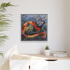 Mystic Shadows: The Enigmatic Cat, Framed Mosaic Cat Art Print — Colorful Modern Wall Canvas