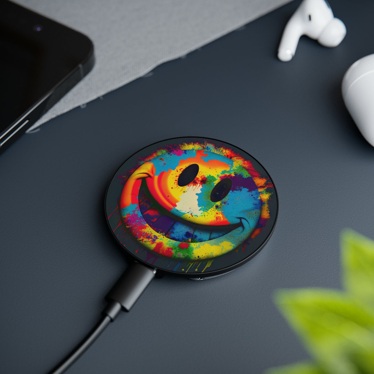 Bold And Beautiful Tie Dye Happy Face Style 1 Magnetic Induction Charger