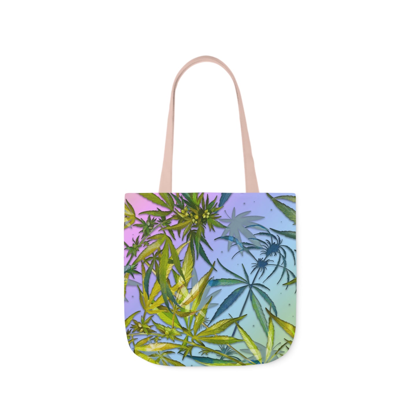 Sassy Pink And Green 420 Weed Marijuana Leaf Polyester Canvas Tote Bag (AOP)