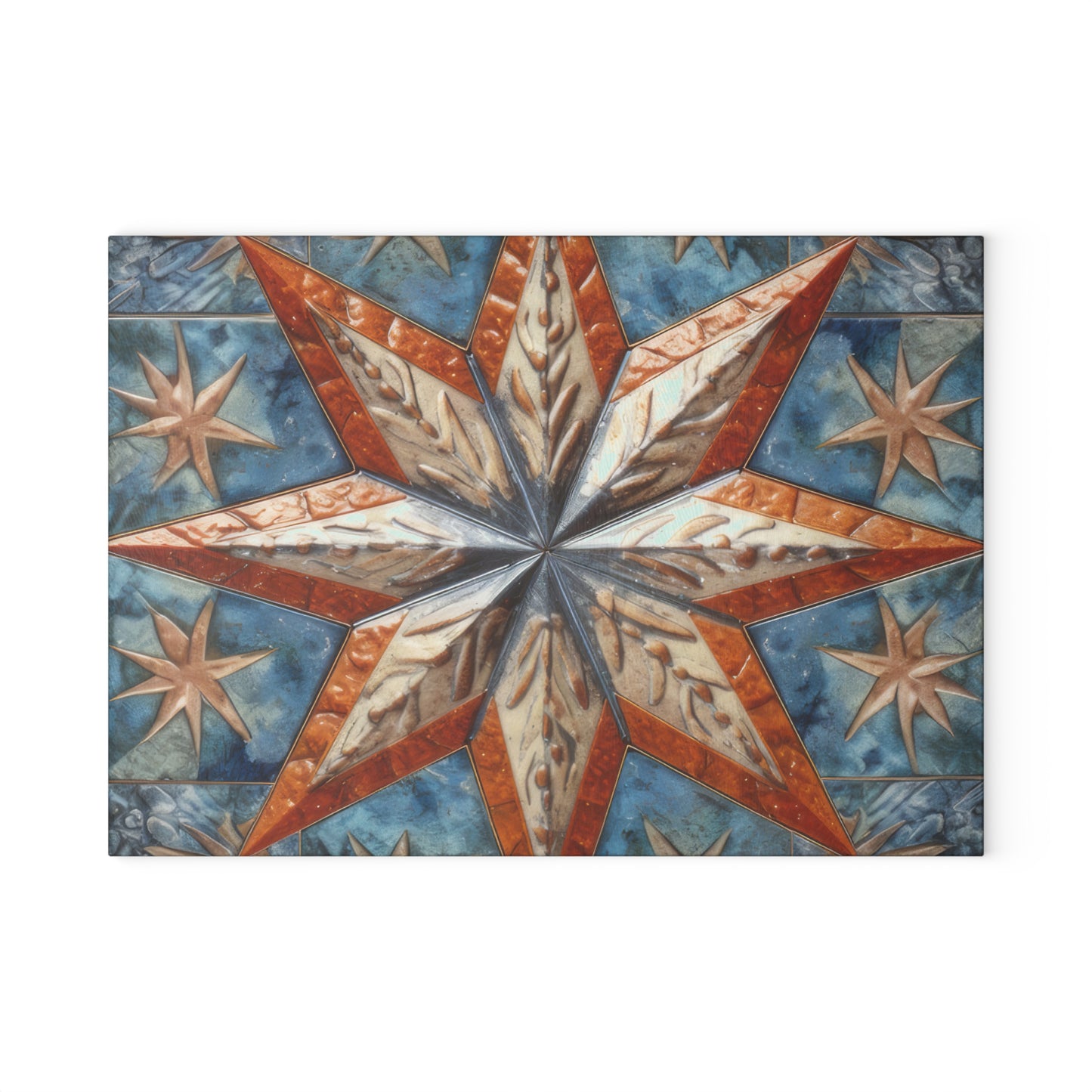 Beautiful Stars Abstract Star Style Orange, White And Blue Glass Cutting Board