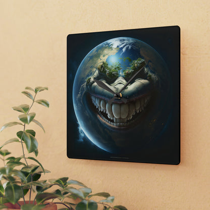 Toothy Sarcastic Looking Earth Smiling Wall Clock