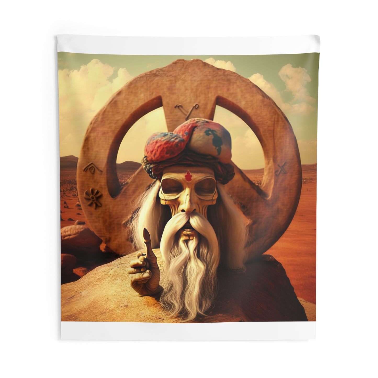 Wise Man In Dessert With Beard And Peace Sign Indoor Wall Tapestries