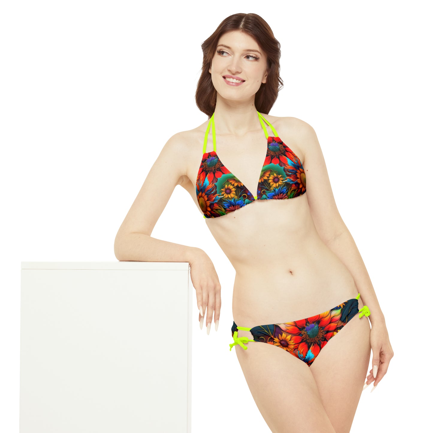 Bold And Beautiful Flowers Style Two Strappy Bikini Set (AOP)