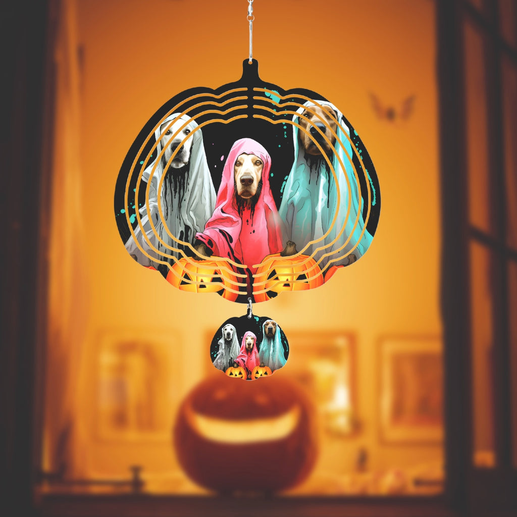 Halloween Cute Dogs With Pumpkins Pumpkin Shaped Wind Spinner
