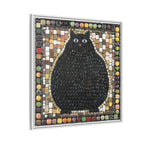 "Playful Black Cat Mosaic", Framed Mosaic Cat Art Print — Colorful Modern Wall Canvas