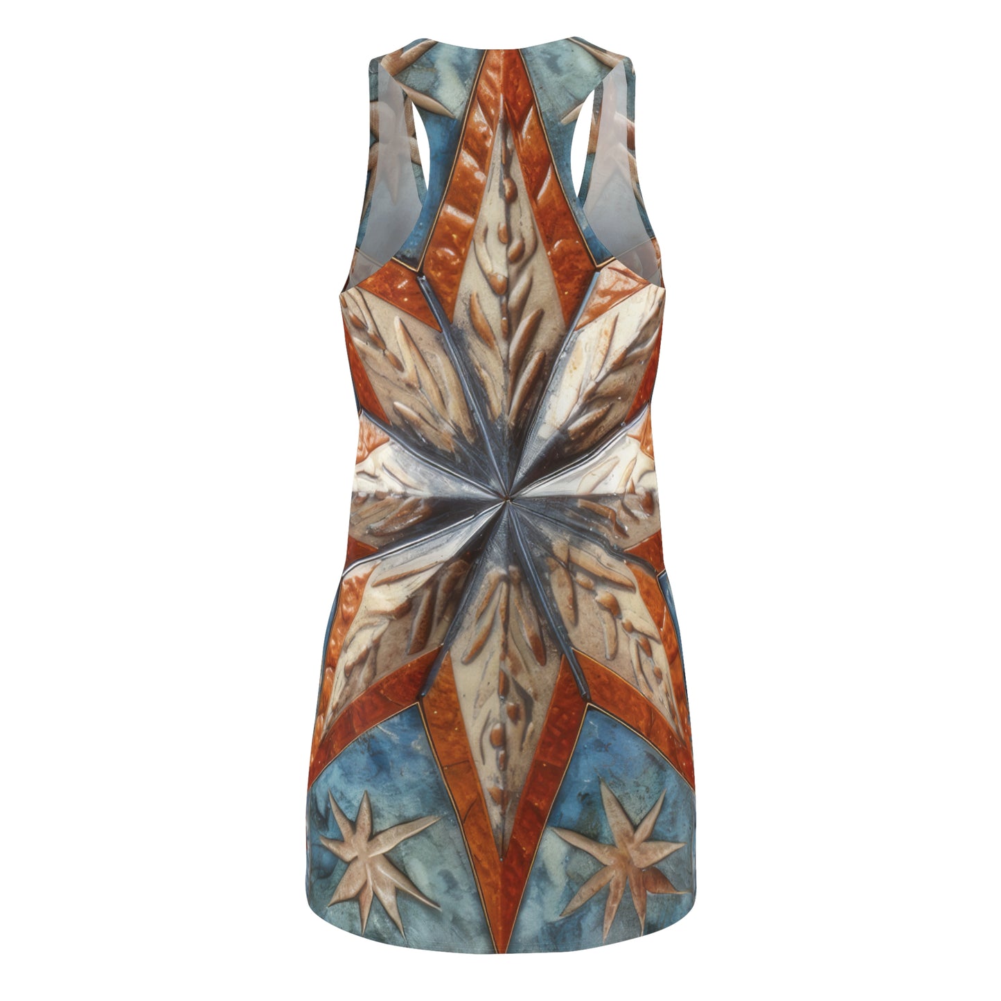 Beautiful Stars Abstract Star Style Orange, White And Blue Women's Cut & Sew Racerback Dress (AOP)