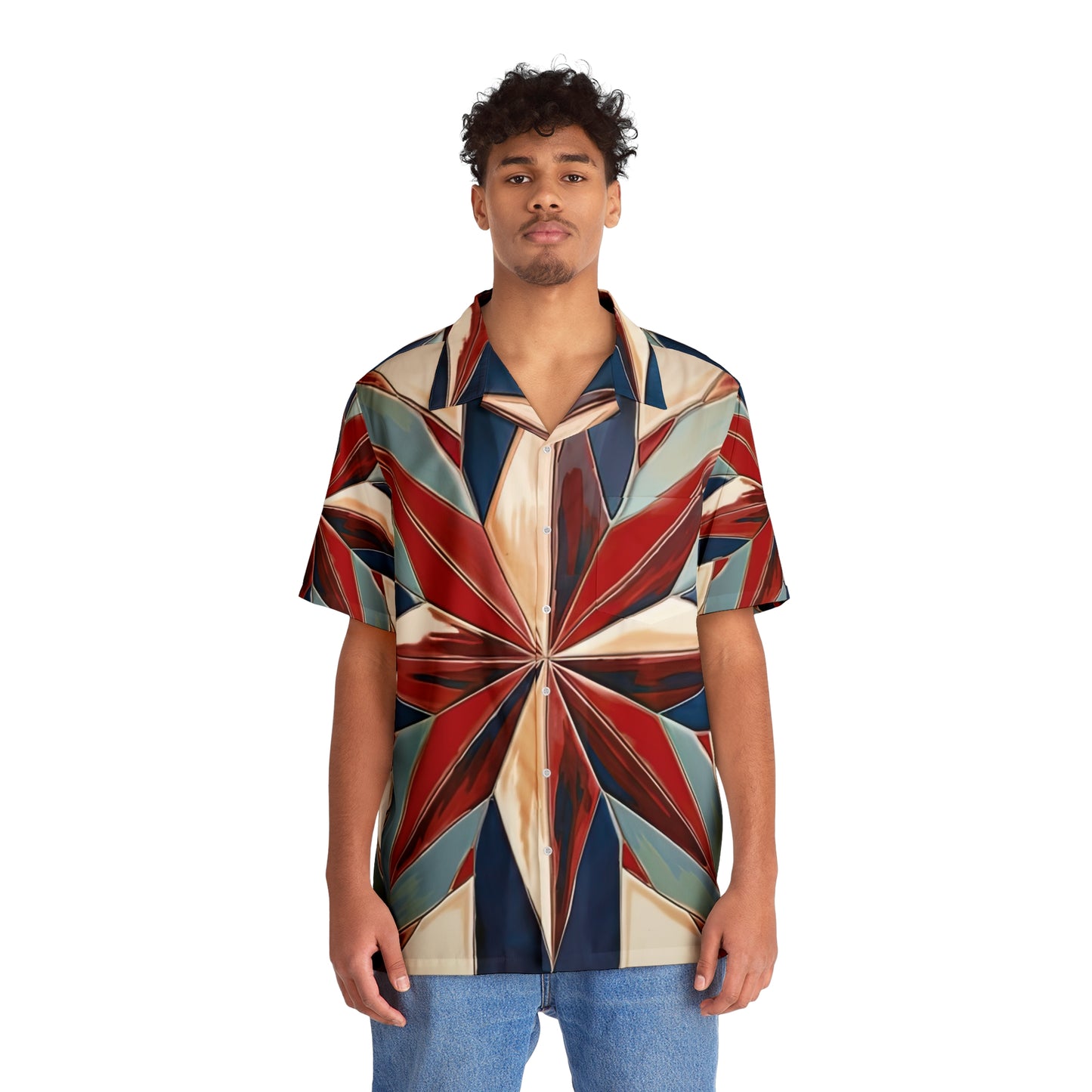 Beautiful Stars Abstract Star Style Red, White, And Blue Men's Hawaiian Shirt (AOP)