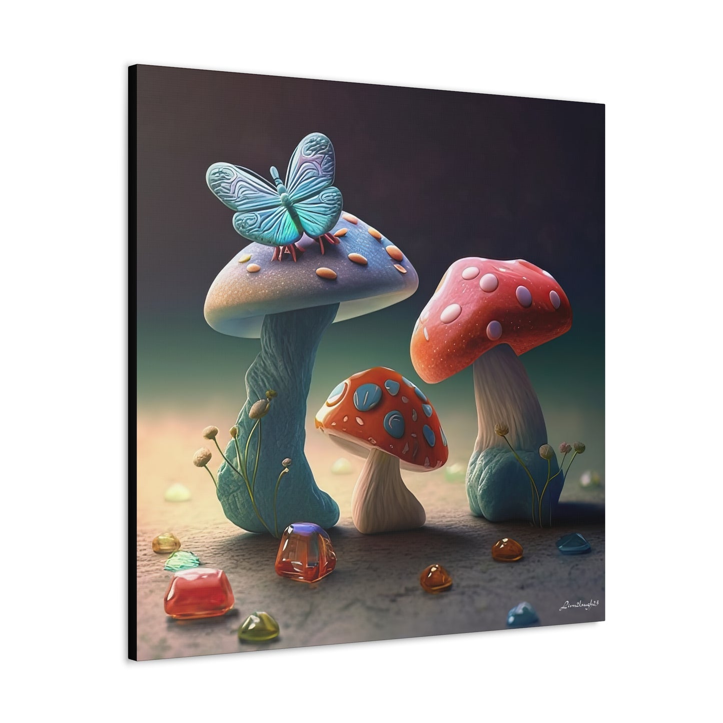 Beautiful Mushroom Luminating Colorful Bliss With Butterflies 2 Canvas Gallery Wraps