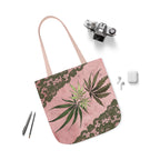 Grey Lace Gorgeous Pink Designed Marijuana 420 Weed Polyester Canvas Tote Bag (AOP)