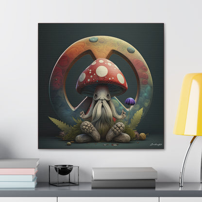 Beautiful Forest Round Peace Sign , Hippie With Beard Mushrooms Hat Flowers  Canvas Gallery Wraps