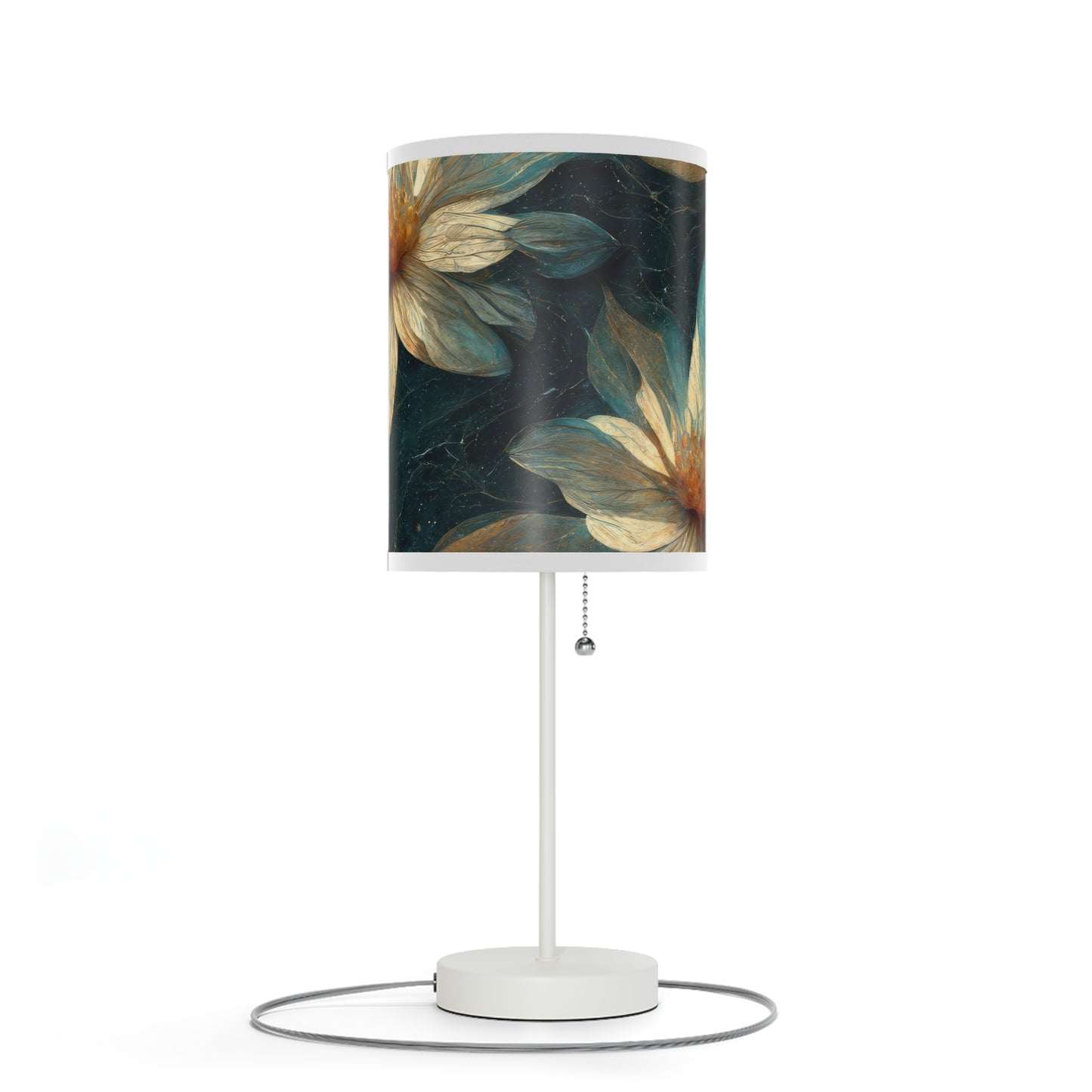 Bold And Beautiful White, Grey And Blue Floral Style 3 Lamp on a Stand, US|CA plug