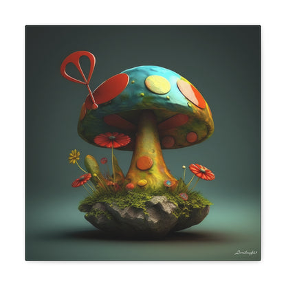 Sassy Colorful Blue Mushroom With Flowers Canvas Gallery Wraps