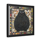 "Playful Black Cat Mosaic", Framed Mosaic Cat Art Print — Colorful Modern Wall Canvas