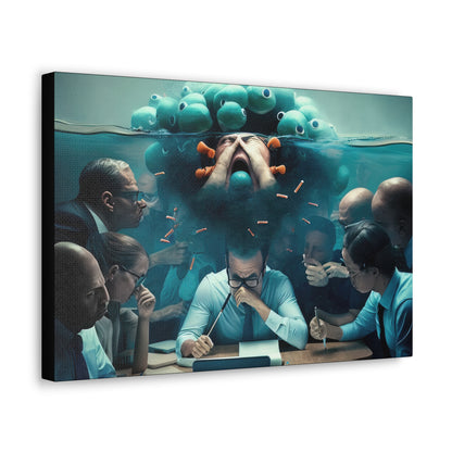 Under Water At The Office Under Corporate Stress And Pressure , Employee Frustration Canvas Gallery Wraps