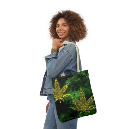 Gorgeous Designed Gold Leaf With multigreen Background Marijuana Pot Weed 420 Polyester Canvas Tote Bag (AOP)