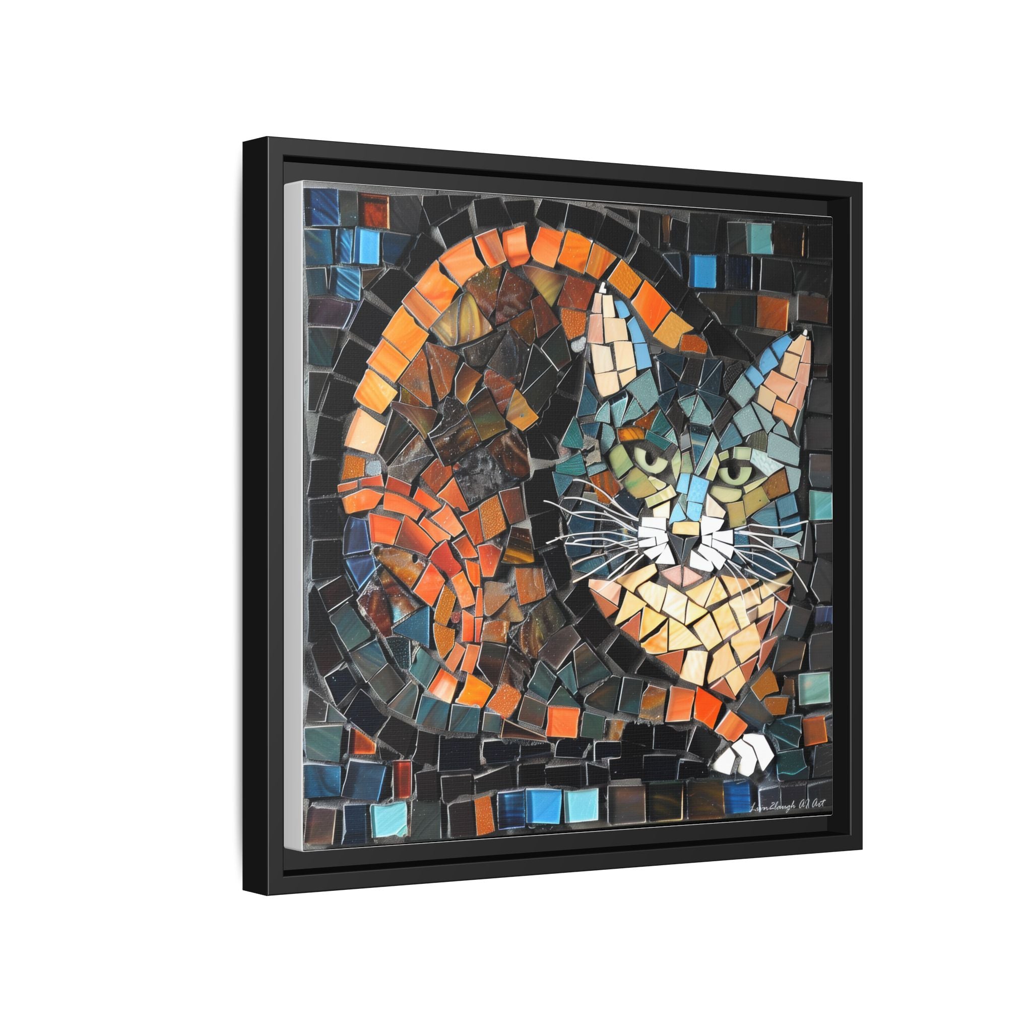 "Bold Mosaic Cat", Framed Mosaic Cat Art Print — Colorful Modern Wall Canvas
