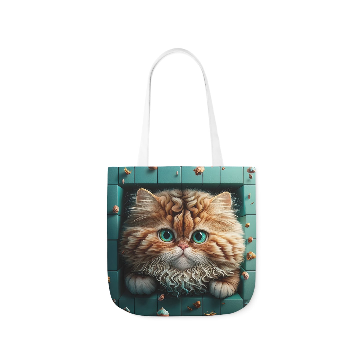 Beautiful Orange And White Fluffy Cat With Blue Eye , Blue Framed Polyester Canvas Tote Bag (AOP)