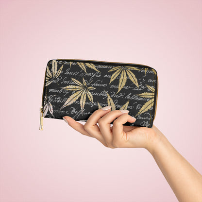 Gold And Black 420 Weed Marijuana Leaf Zipper Wallet