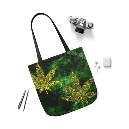 Gorgeous Designed Gold Leaf With multigreen Background Marijuana Pot Weed 420 Polyester Canvas Tote Bag (AOP)