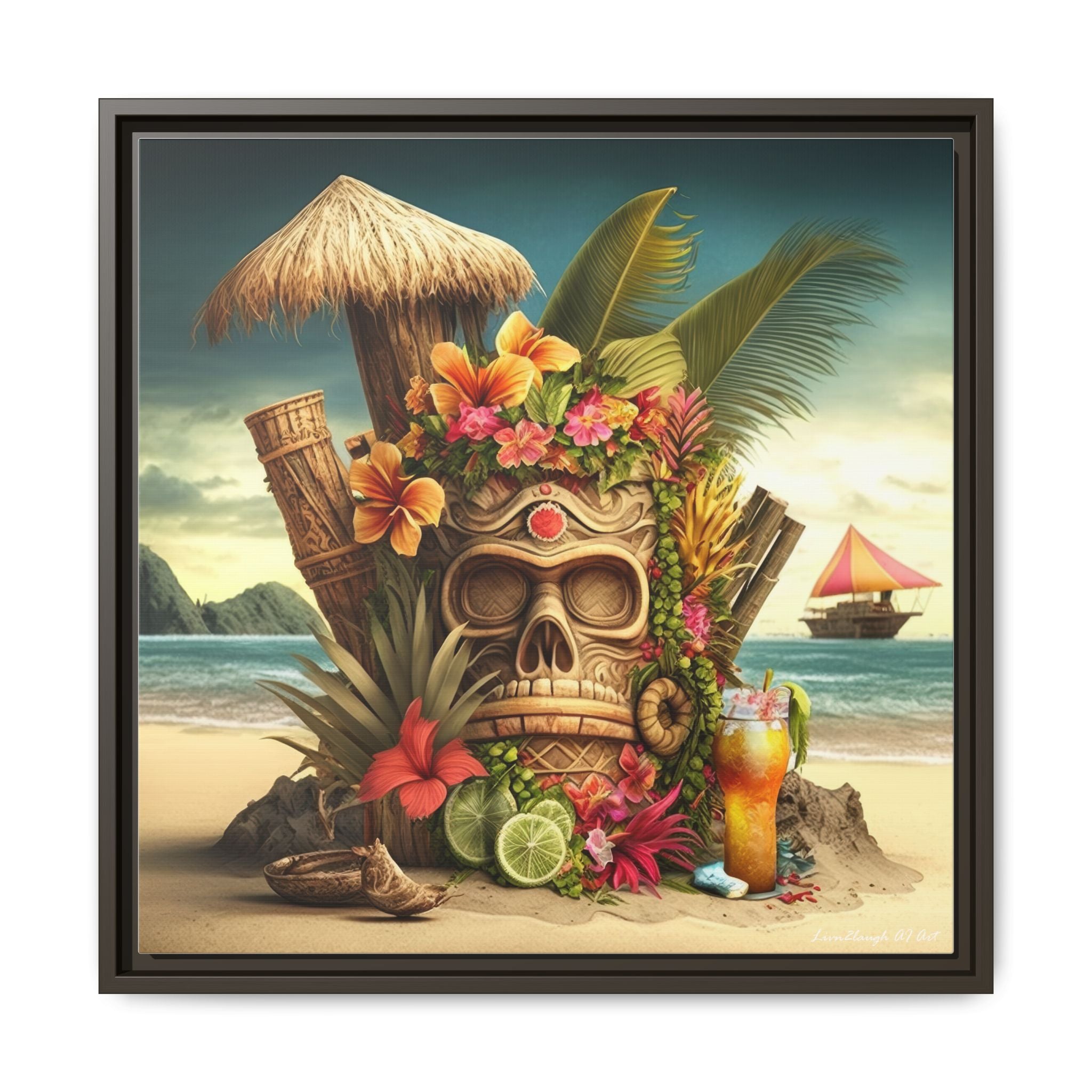 Tiki Dreams by the Shore, Art Print — Colorful Modern Wall Canvas