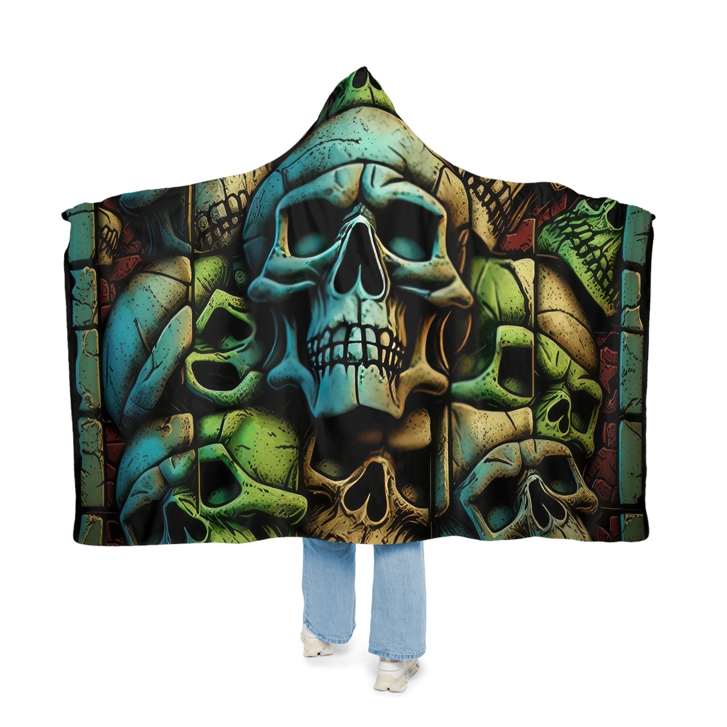 Deeply Detailed Green, Yellow And Grey Skulls Cement Background Snuggle Blanket