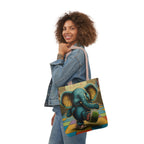 Elephant Kicking Leg On Colored Square Floor Polyester Canvas Tote Bag (AOP)