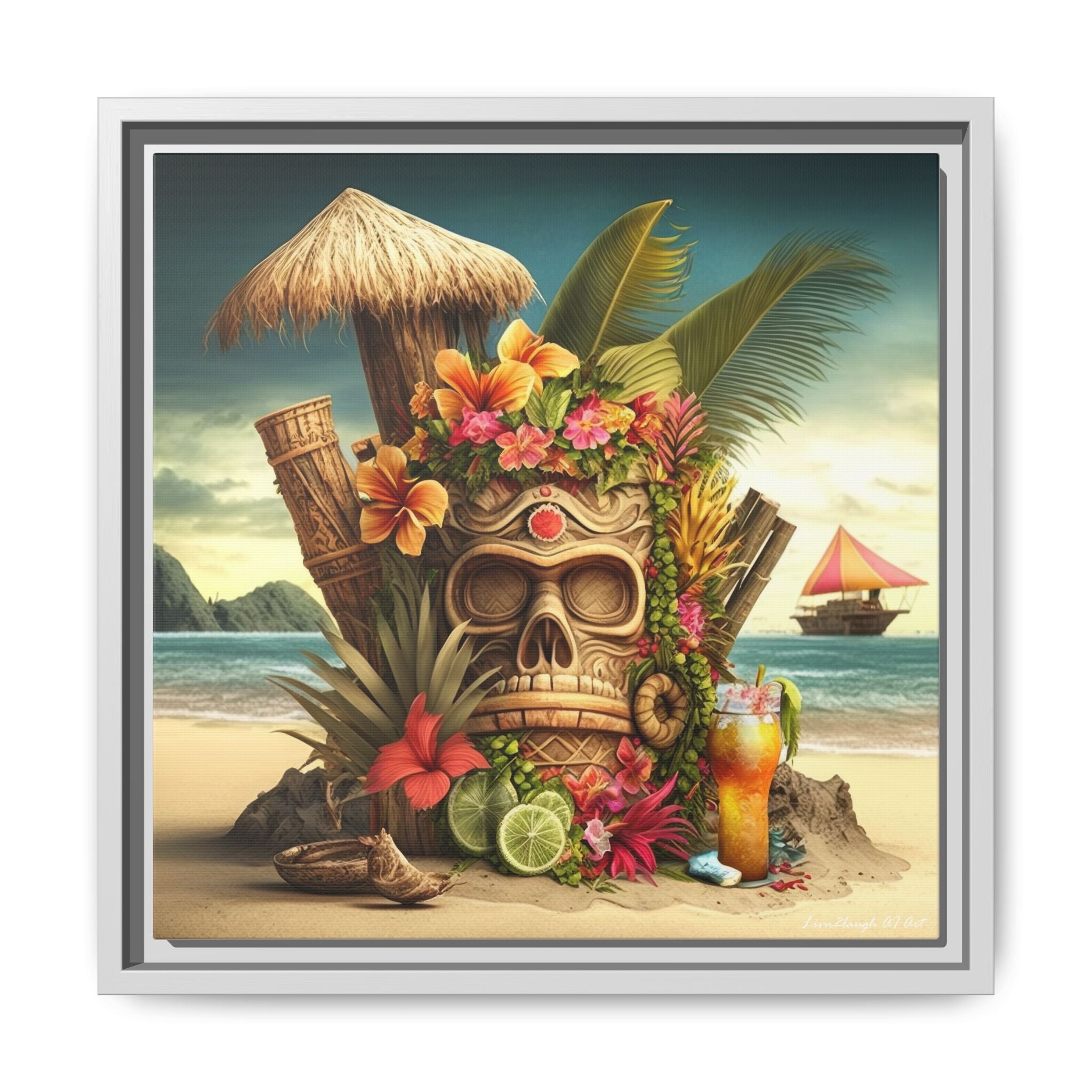 Tiki Dreams by the Shore, Art Print — Colorful Modern Wall Canvas