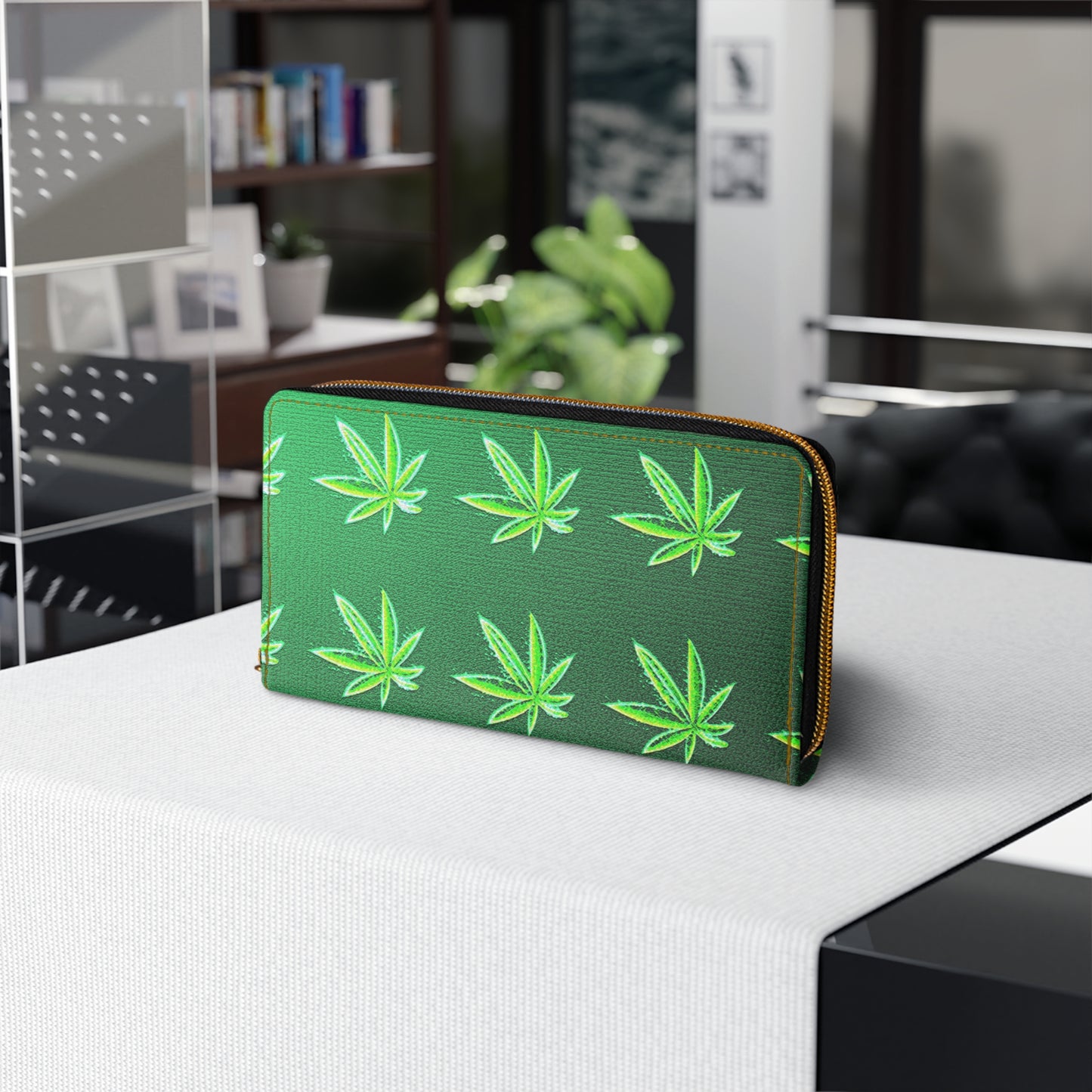 Green Leaf Marijuana Pot Weed Leaf 420 Zipper Wallet