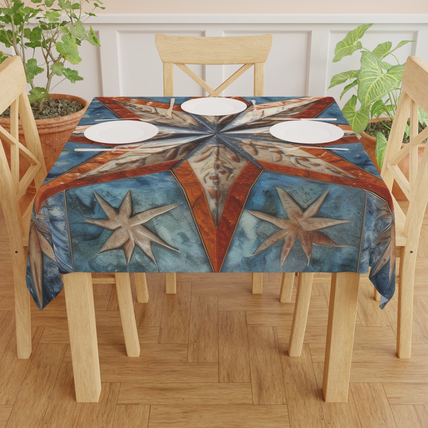 Beautiful Stars Abstract Star Style Orange, White And Blue Tablecloth