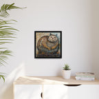 "Serene Mosaic Cat", Framed Mosaic Cat Art Print — Colorful Modern Wall Canvas