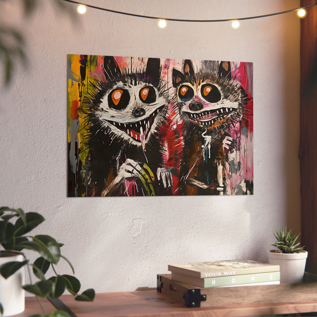 Doodle Abstract Wide Eye Racoons With Colorful Grey Pink Yellow Background By DaFlowerChild Aluminum Composite Panels