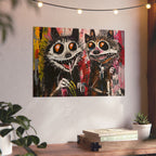 Doodle Abstract Wide Eye Racoons With Colorful Grey Pink Yellow Background By DaFlowerChild Aluminum Composite Panels