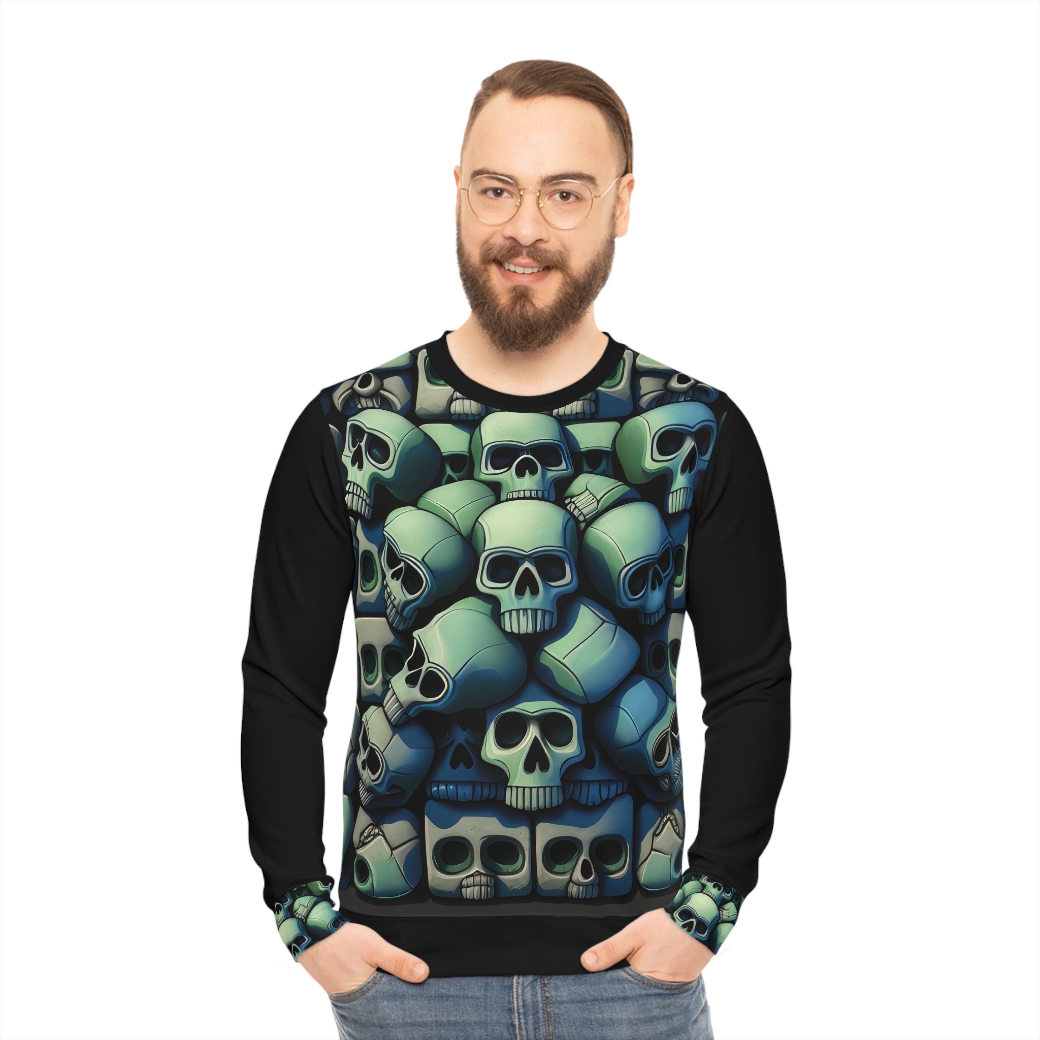 Metallic Chrome Skulls and classic Designed Background Style 10 Lightweight Sweatshirt (AOP)