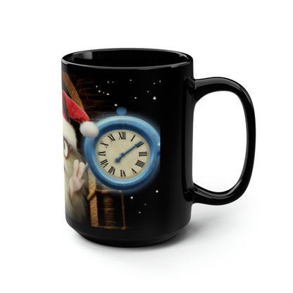 Cute Gerbil With Christmas Hat And Holiday Clocks Counting to New Years, Black Mug, 15oz