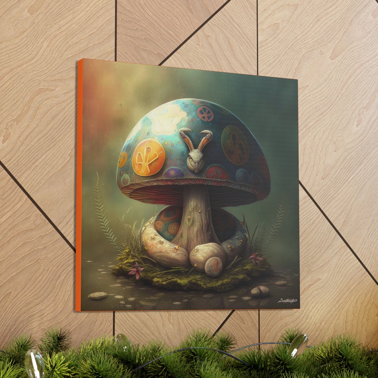 Gothic Style Blue Mushroom With Animal Style Canvas Gallery Wraps