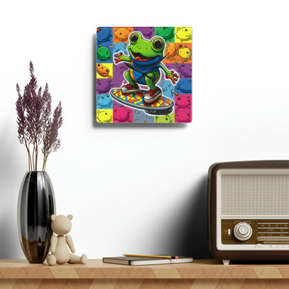 Hip Hip Hop Skating Boarding Cool Frog With Back Ground Frog Collage Wall Clock