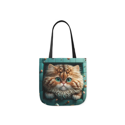 Beautiful Orange And White Fluffy Cat With Blue Eye , Blue Framed Polyester Canvas Tote Bag (AOP)