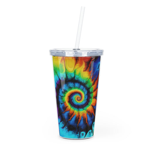 Bold And Beautiful Colors Tie Dye Style One Plastic Tumbler with Straw