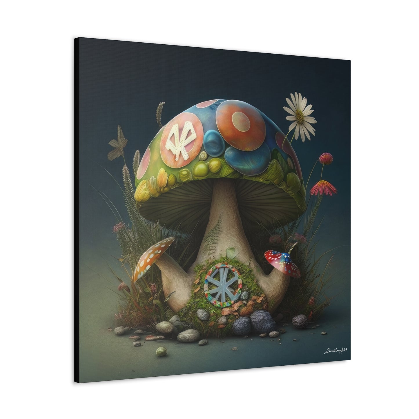 Beautiful Three Mushroom Colorful Uniquely Detailed 2 Canvas Gallery Wraps