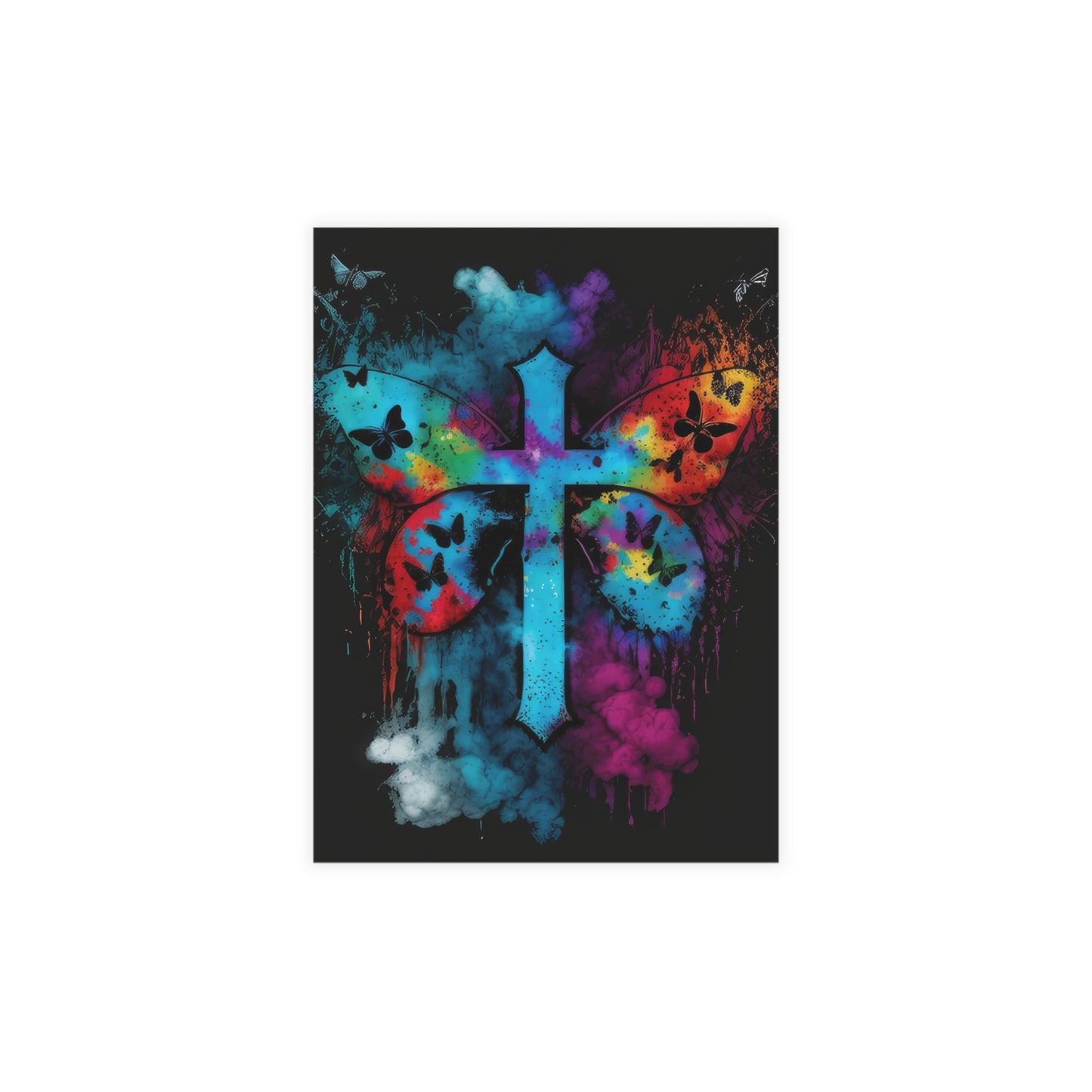 Beautiful Butterfly Tie Dye Cross Gorgeously designed Style 3 Postcard Bundles (envelopes included)