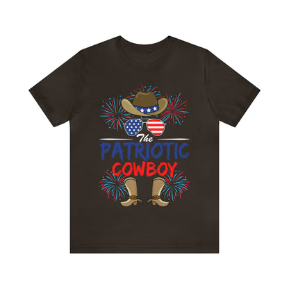 Patriotic Cowboy, American Flag 'Glasses, Cowboy Hat and Boots, Fourth of July 4th Unisex Jersey Short Sleeve Tee