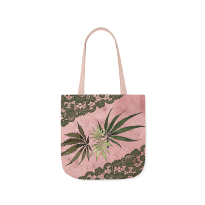 Grey Lace Gorgeous Pink Designed Marijuana 420 Weed Polyester Canvas Tote Bag (AOP)