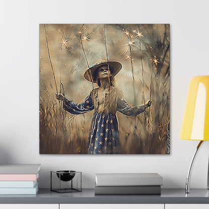 Star Sparklers Girl In Field Canvas Gallery Wraps